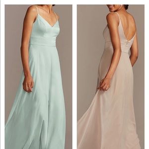 Spaghetti Strap Crepe-Back Satin Bridesmaid Dress - David’s Bridal Dusty Sage